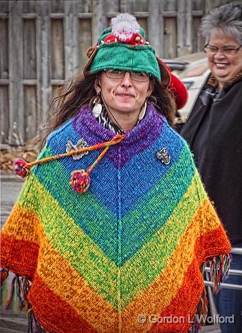 Rainbow Poncho_DSCF03309.jpg - Photographed at the Christmas Parade in Smiths Falls, Ontario, Canada.